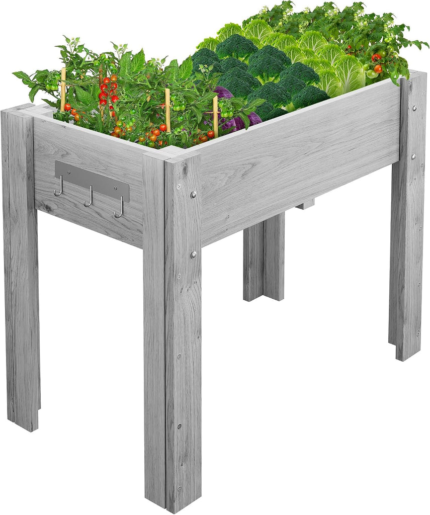 34"x18"x30" Raised Elevated Wooden Garden Planter Box | Reinforced Frame Built-in Hooks Drainage Holes & Matching