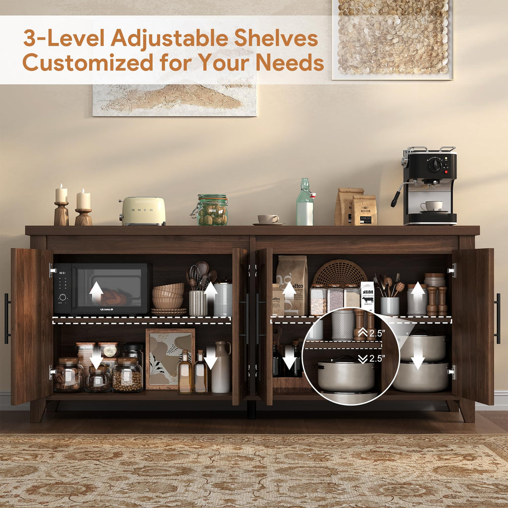 Modern Buffet Cabinet with Storage, 70" Fluted Sideboard Cabinet with Adjustable Shelves, Wood & Multi-Functional