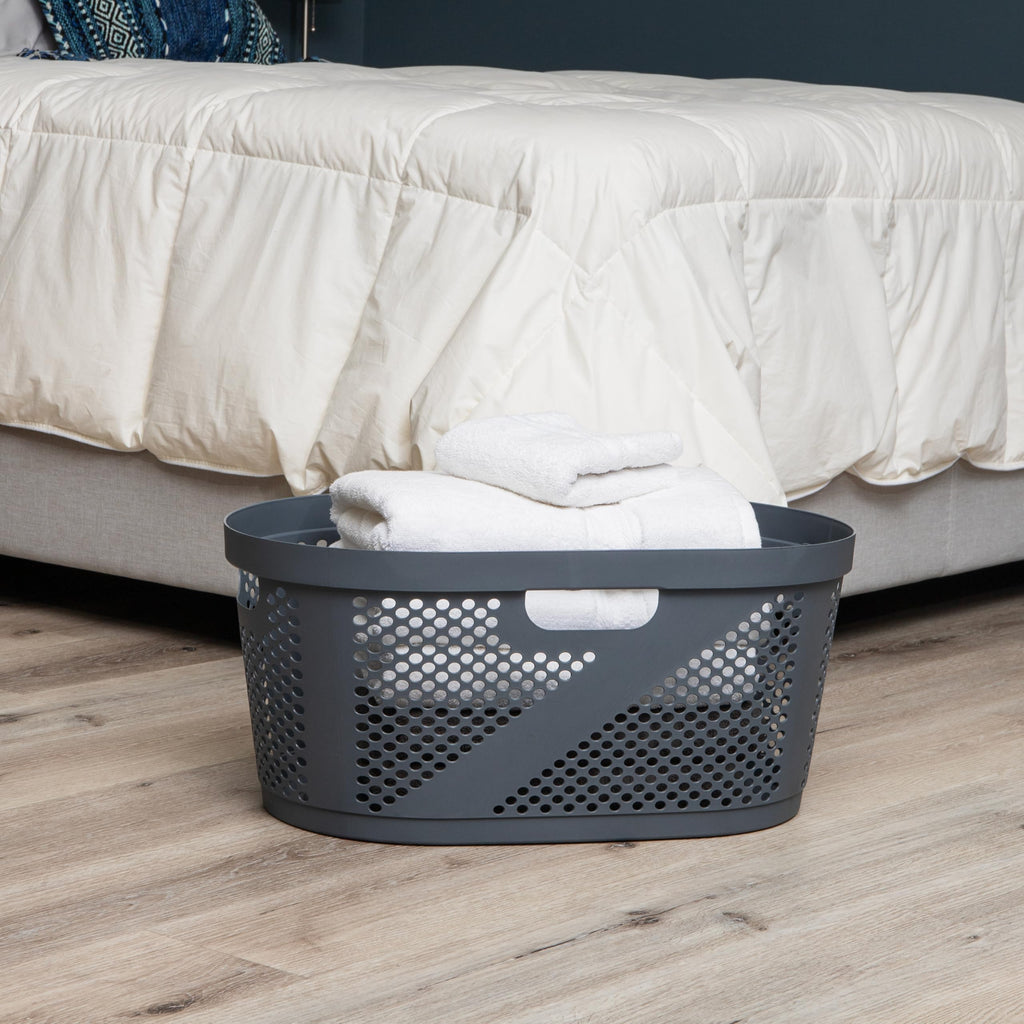 40L Laundry Basket, Clothes Hamper, Premium Wicker Design, Plastic, Gray