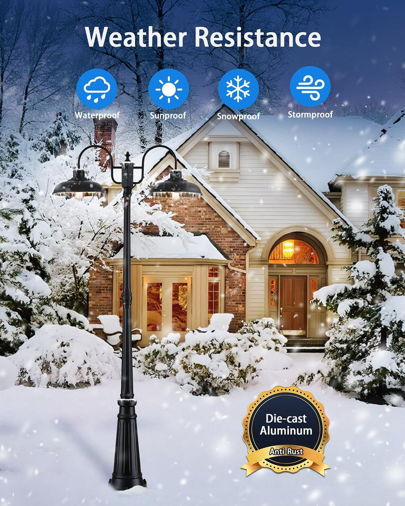Dusk to Dawn Outdoor Lamp Post Light 2-Head, Outdoor Post Light Street Light Post for Outside with Sensor