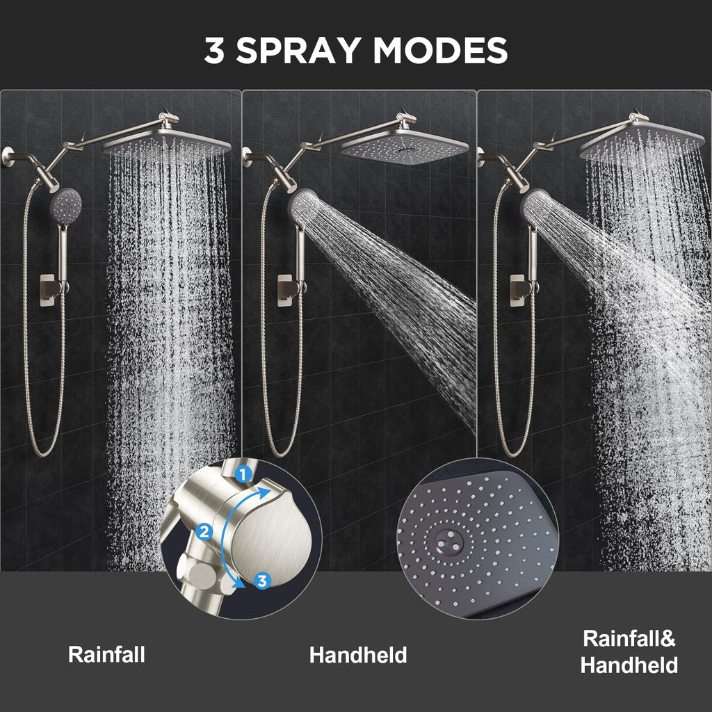 Brushed Nickel 11.8" Shower Head with Handheld,Stain Resistant Finish