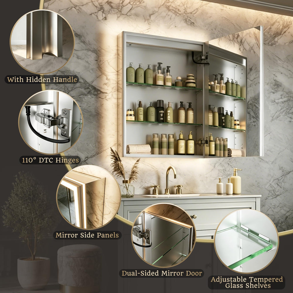 24x32 Lighted Medicine Cabinet, Separate Front & Back Lights