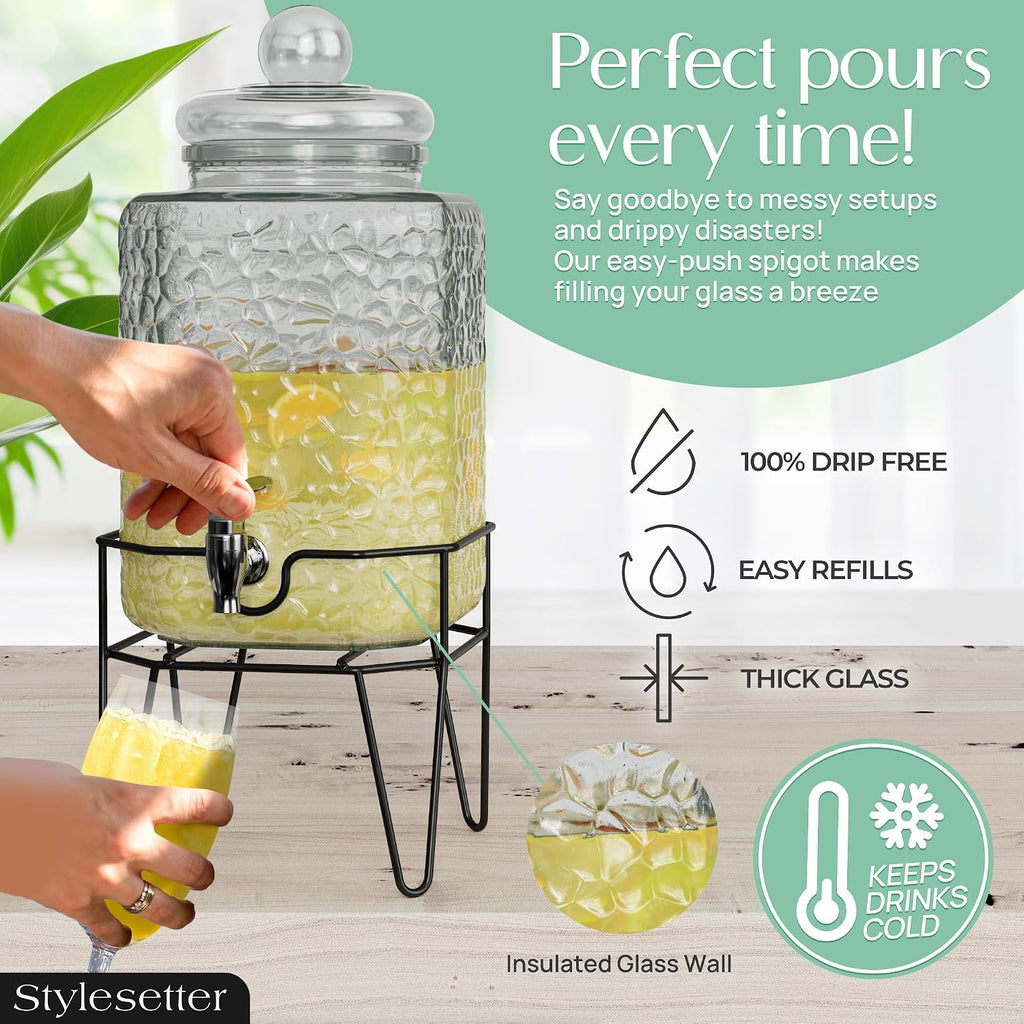 Glass Beverage Drink Dispenser w/Metal Stand, 1.5 Gallon