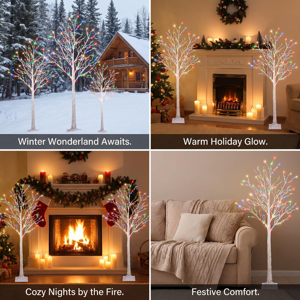 2 Pcs Lighted Birch Tree, 4ft-300led, Multicolor