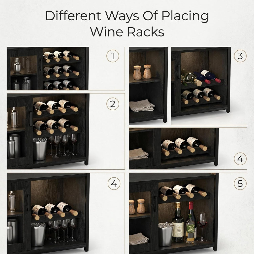 Wine Bar Cabinet, 3-Tier Removable wine rack cabinet glass holder, Mesh door adjustable shelf display cabinet bar