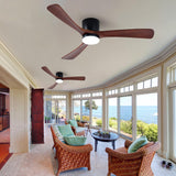 Modern 52 Inch Flush Mount Ceiling Fan with LED Lights and Remote Control - 3 Wood Blades, Reversible DC Motor, 6 Speeds, Timer - Walnut and Matte Black