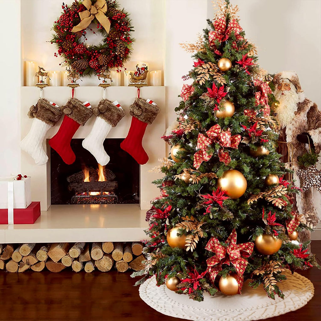 White Knit Tree Skirt 48" - Ivory Knitted Christmas Tree Skirt Mat Party Holiday Ornaments Christmas Decorations