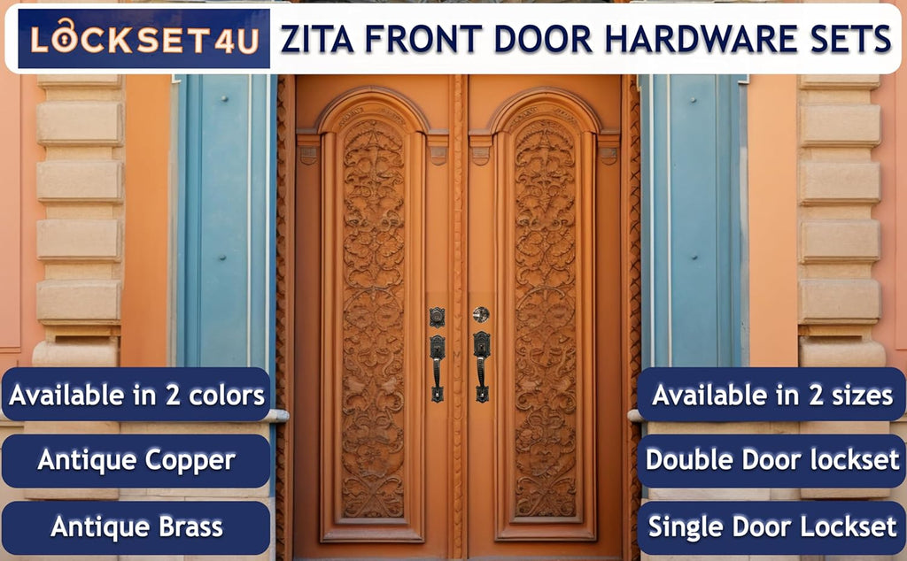 Zita_G Single Front Door Hardware Set, Heavy Duty Entry Door Lock Set with Exterior and Interior Grip Handles and - Door Handleset