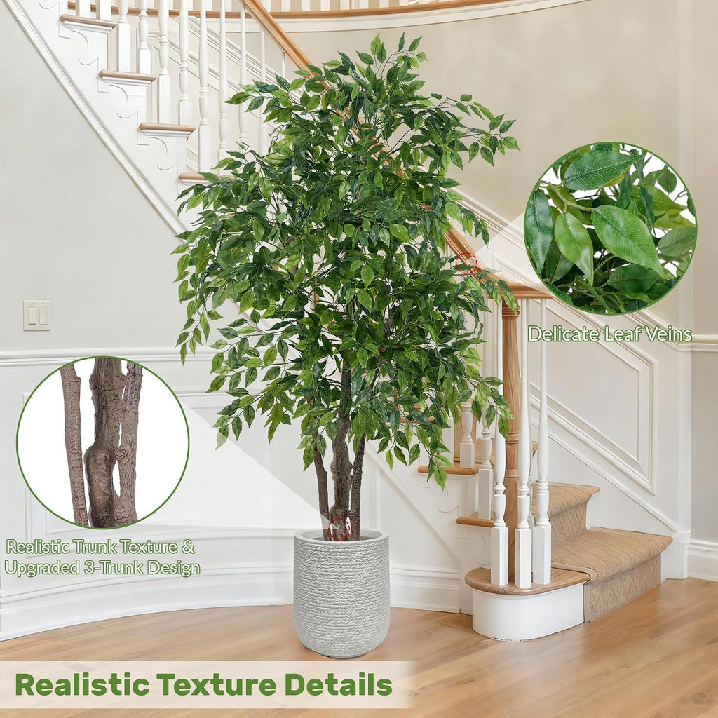 Ficus Tree Artificial with Triple Trunks, 5.5ft Fake Ficus Tree in Black Pot, Tall Artificial Tree Potted Plant
