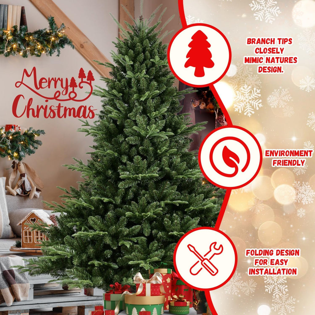 Artificial Christmas Tree, Premium Unlit Spruce Douglas Firs Christmas Tree with 2673 Branch Tips, Realistic Fake