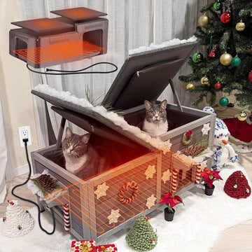 Heated Cat House Outdoor Feral Kitty Shelter with Insulated & Heated Liner Weatherproof Roof Cat Home