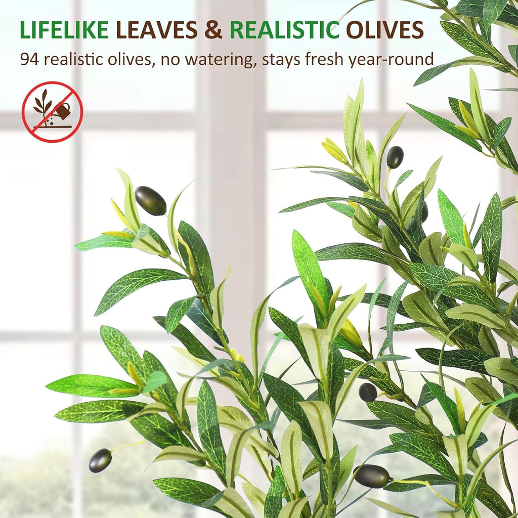 Olive Tree Artificial Indoor 8ft, Tall Faux Olive Tree with Large Olive Branches and Realistic Fruits, Fake Floor
