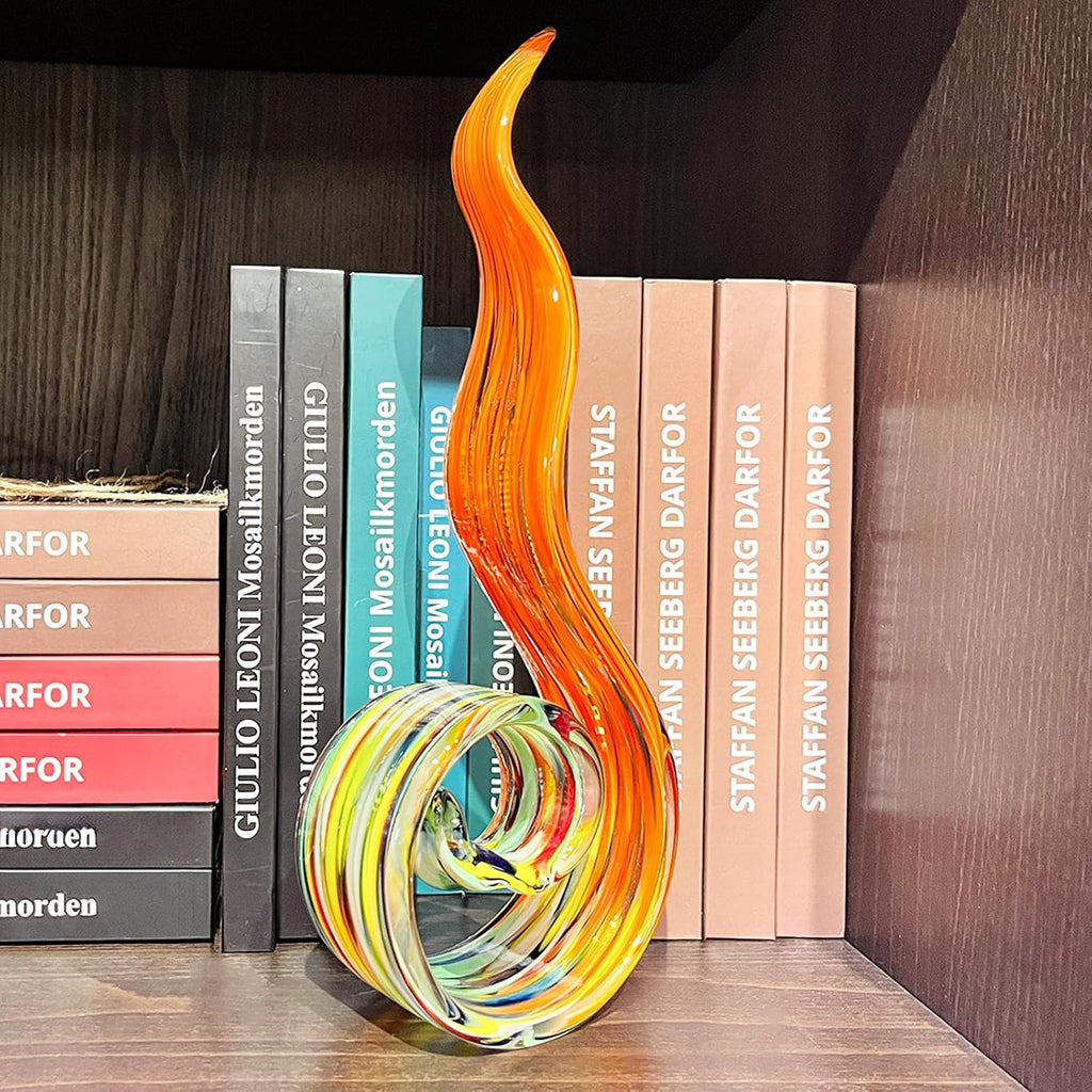 11.4" Tall Hand Blown Glass Sculpture, Murano Style Art , Modern Coastal Home Decor Accent for Shelf