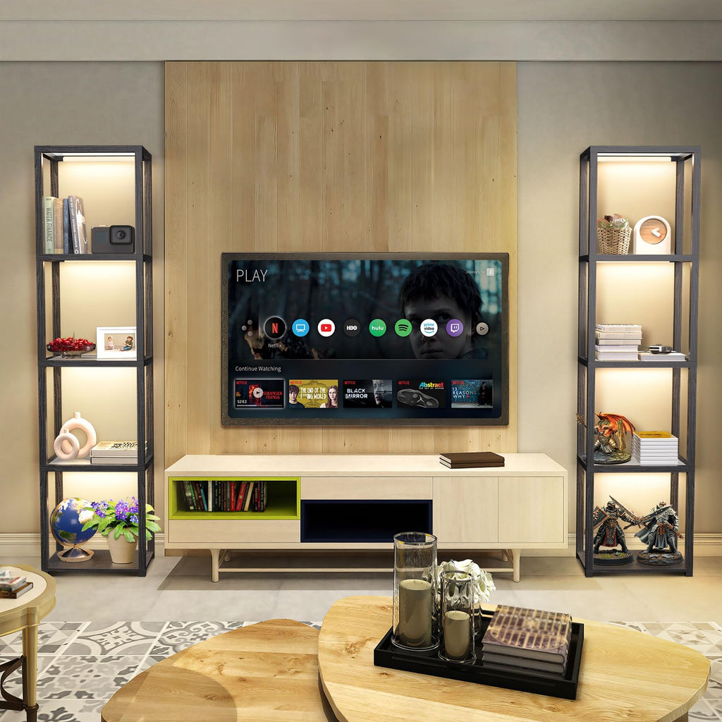 67" Glass Display Shelf with Dimmable LED Floor Lamp, Collectibles Display Cabinet with Remote & App Control, 5 Tier