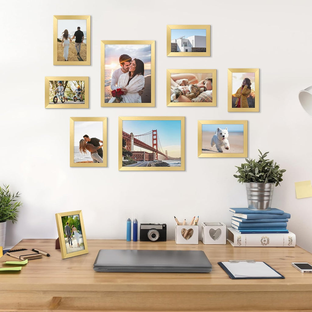 Picture Frames Set of 10, Including 8x10, 5x7, 4x6 Gold Frame | Multi Picture Frames Collage Wall Decor, Gallery Wall
