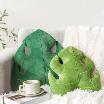 Set of 2 3D Leaves Decorative Throw Pillows, 18"& 14" Monstera Deliciosa Plush Pillow Set for Plant Lovers Garden
