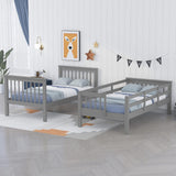 Stairway Bunk Bed with Storage Shelves, Twin Over Twin Wooden Bunk Bed Frame with Full-Length Fence