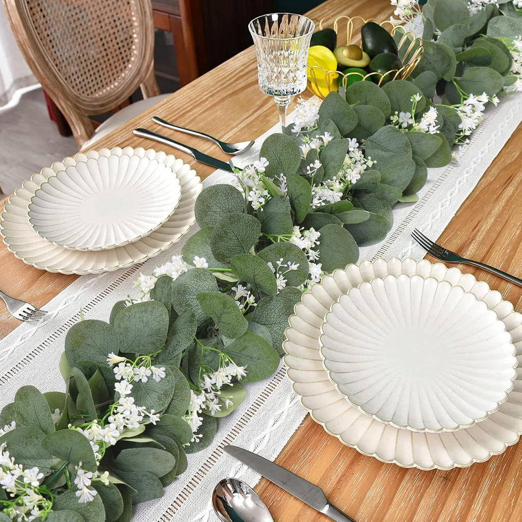 Eucalyptus Garland with White Flowers 4 Packs 5.9Ft Artificial Plants Vines - Set of 236