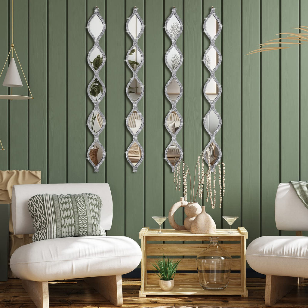 4 Pcs Teardrop Mirror Wall Decor Silver Long Mirror Home Decorative