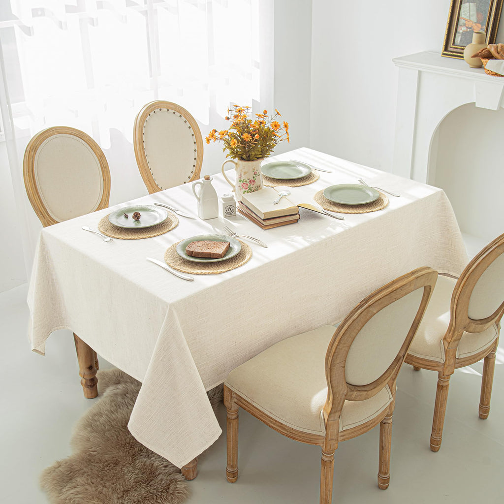 Natural Linen Textured Rectangle Tablecloth, Slubby Textured Lightweight Table Cloth 60 x 120 Inch, Water Resistant
