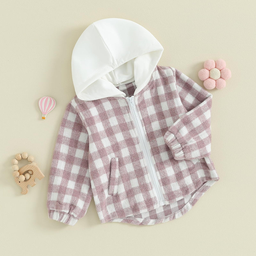 Toddler Baby Plaid Jacket Baby Boy GIrl Flannel Hoodies Zip Up Hooded Fall Winter Outerwear Coat