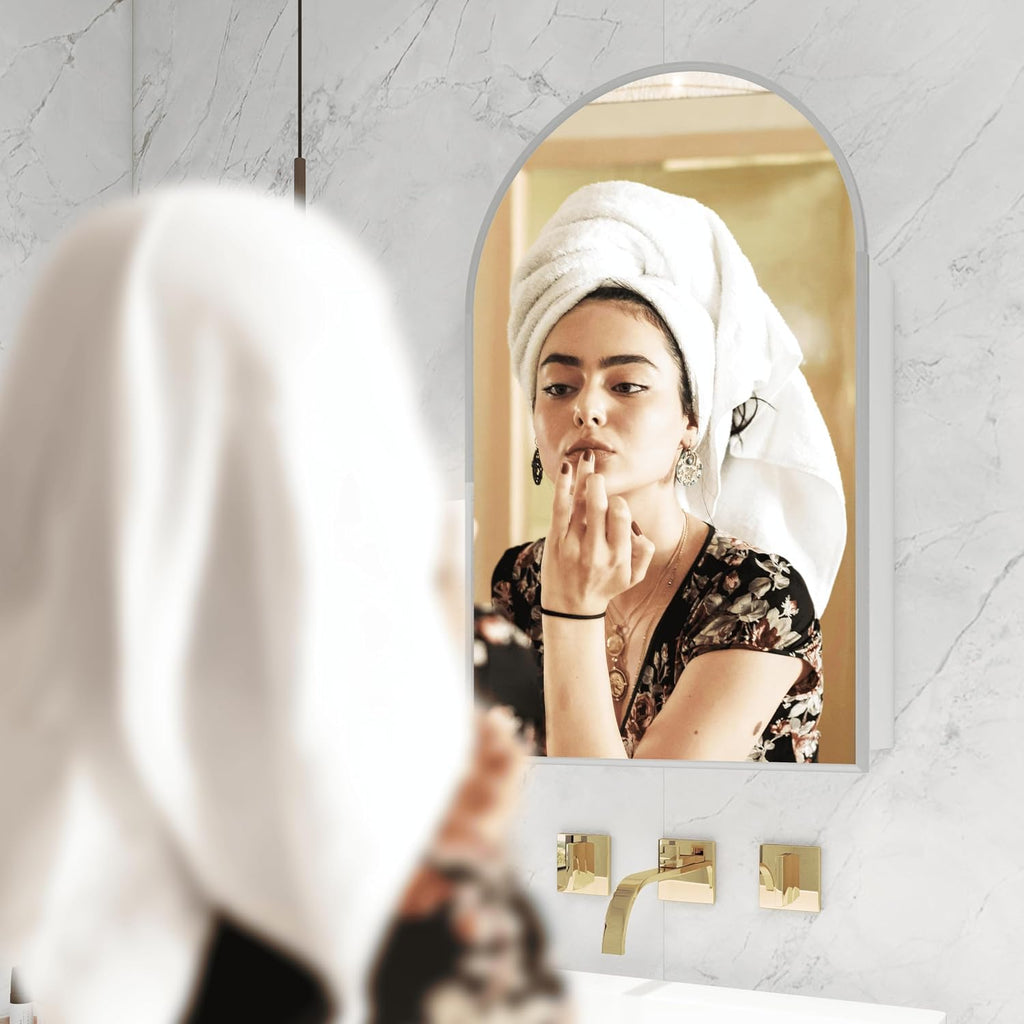 Arched Medicine Cabinet with Mirror Bathroom Mirror with Storage Bathroom Medicine Cabinet with Mirror Aluminum Alloy
