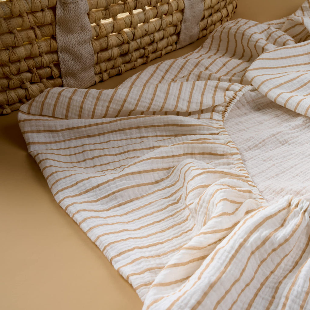 Muslin Fitted Crib Sheet, 100% Cotton, 28"x52", Neutral Stripe