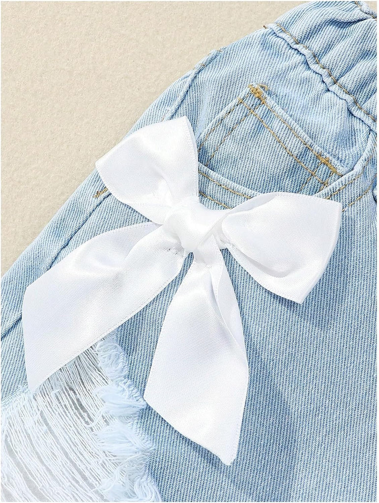Toddler Girl's Jeans Shorts Cute Coquette Bowknot Ripped Distressed Denim Shorts