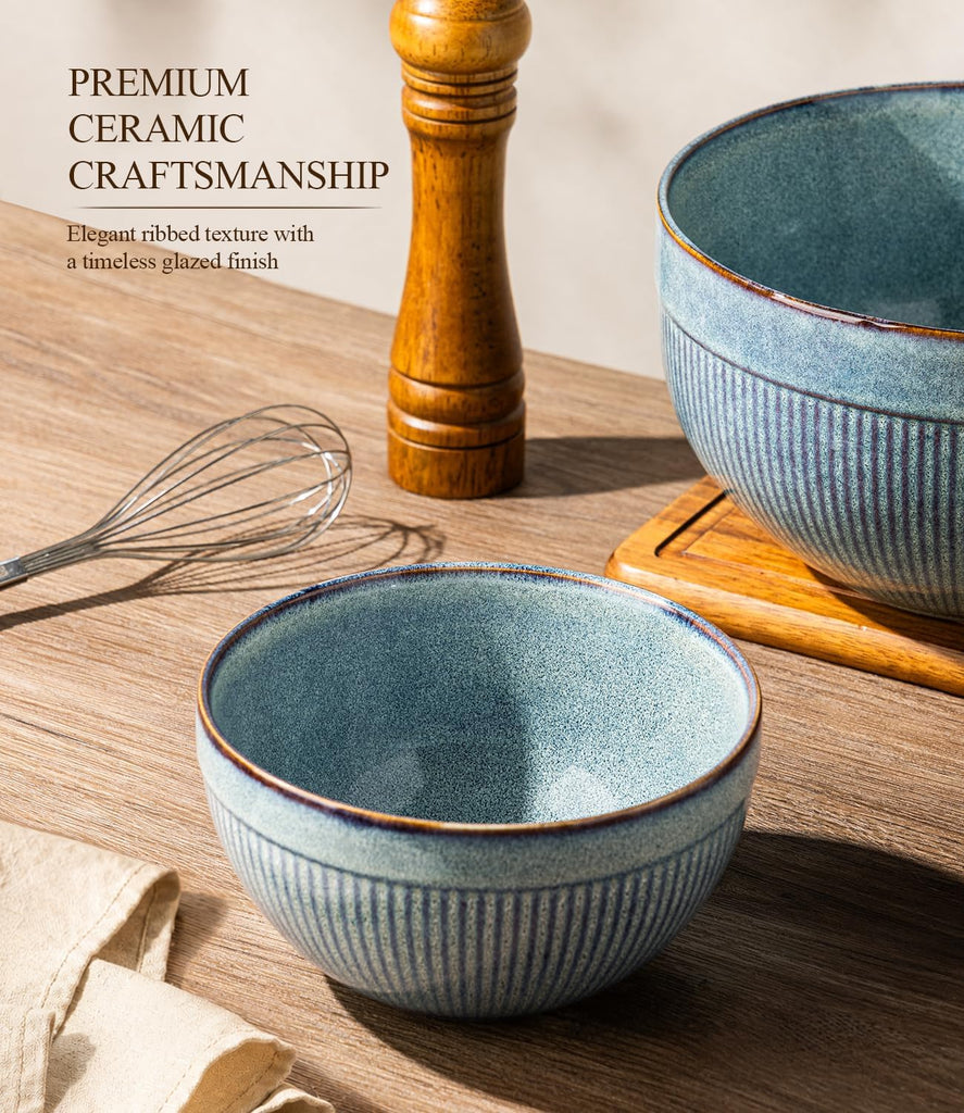 Ceramic Mixing Bowls Set of 3, Stoneware Nesting Serving Bowls, | 45/90/150 oz For Prep, Baking, Serving, Gift