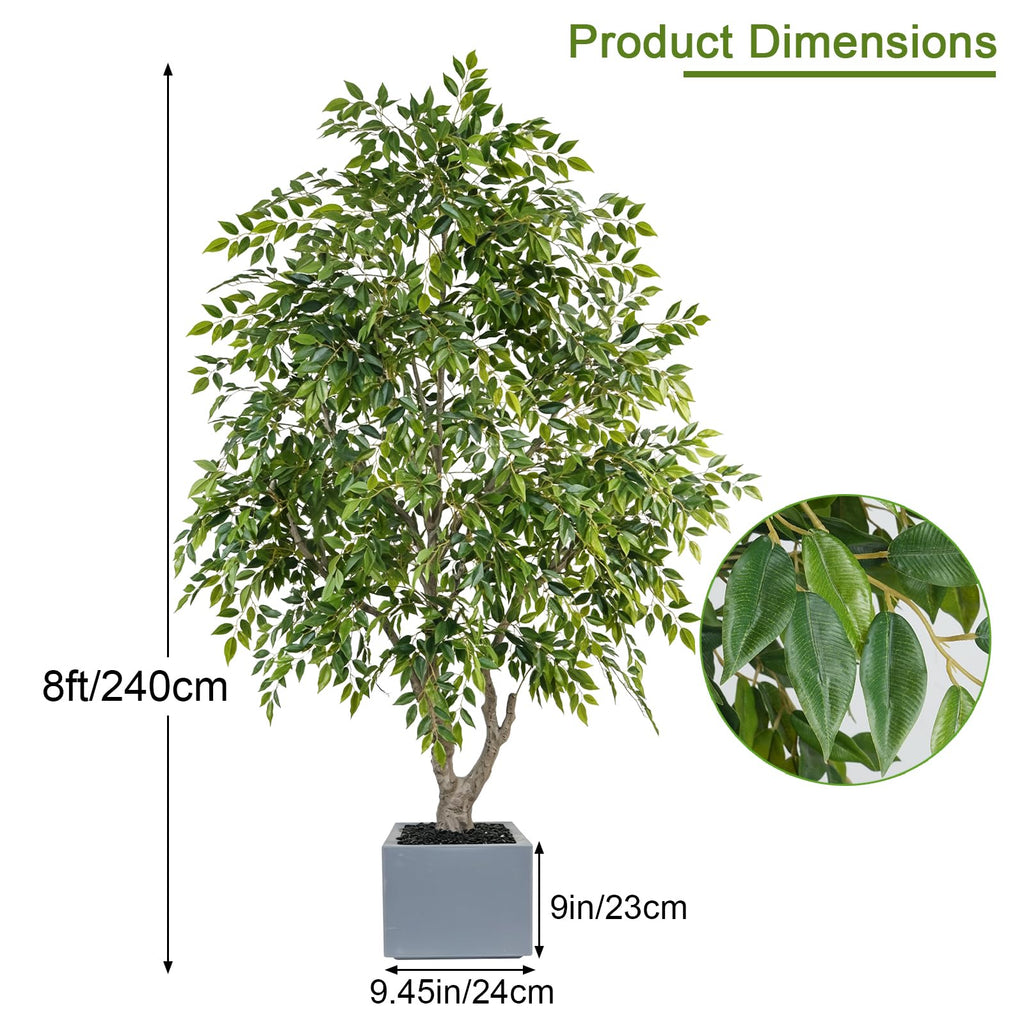 8 FT Artificial Ficus Tree with Square Planter for Indoor Outdoor Decor
