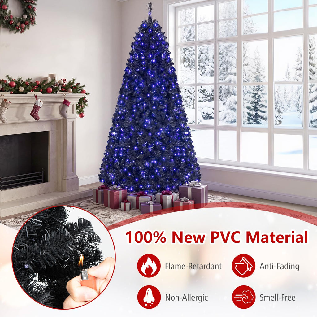 7ft Pre-Lit Black Christmas Tree, Artificial Halloween Tree