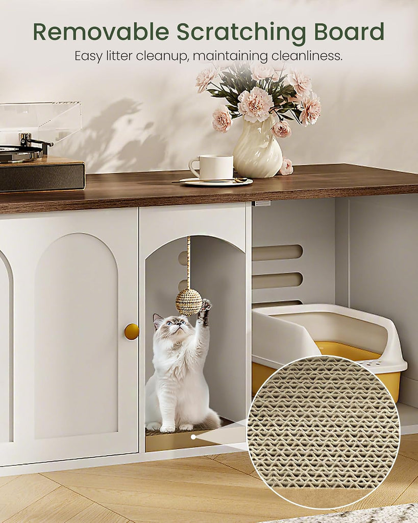 47.2'' Cat Litter Box Enclosure for 2 Cats with Scratch Pad