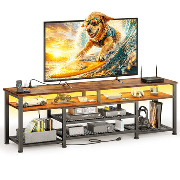 TV Stand for 70/75/80 inch TV, 71 in Entertainment Center with LED Lights and Power Outlets, TV Console Table with