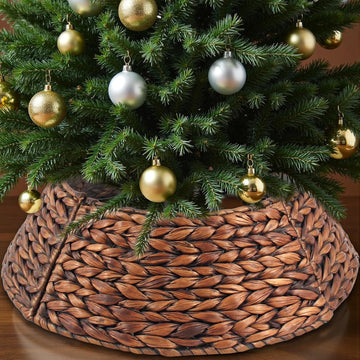 Christmas Tree Collar, 24'' Woven Hyacinth Tree Collars for Artificial Trees, Scalloped Tree Collar Rattan Basket for