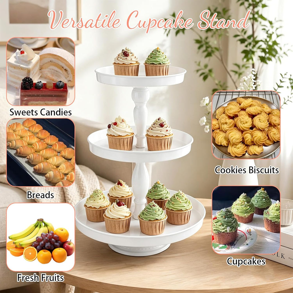 Tier Cupcake Stand Holder, White Metal Round Tiered Tray, 8/10/12 Inch Dessert Cake Tower Display Serving - Set of 2