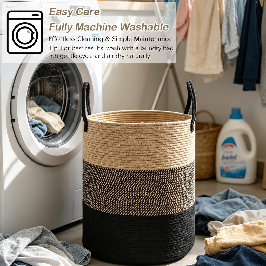 Large Laundry Hamper, Woven Rope Basket with Sturdy Handles- Jute