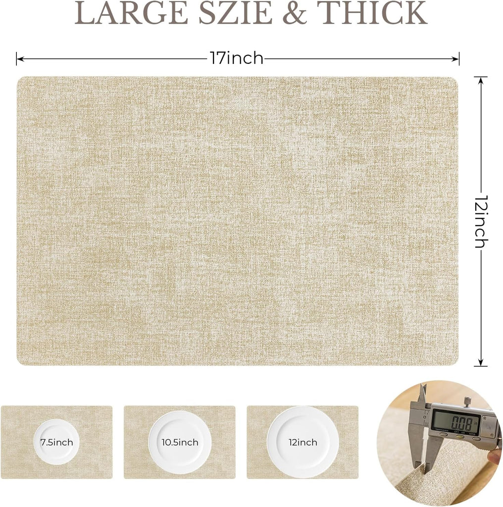 Faux Leather Vinyl Placemats, Beige - Set of 4