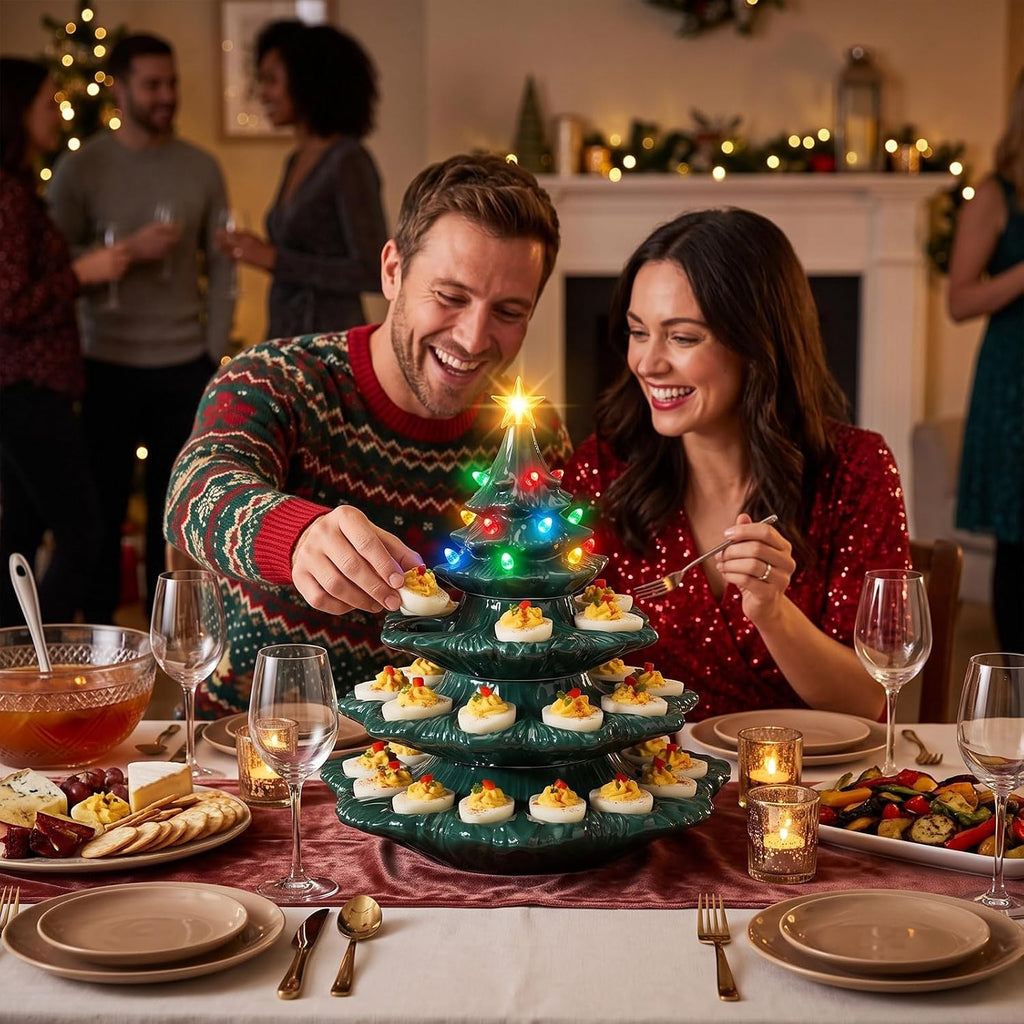 4 Tier Ceramic Christmas Tree Deviled Egg Tray, Holds 30 Eggs