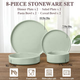 8 Piece Plates and Bowls Set, Kitchen Dinnerware Sets with Pasta Bowls, Dinner Ware Dishes Service for 2