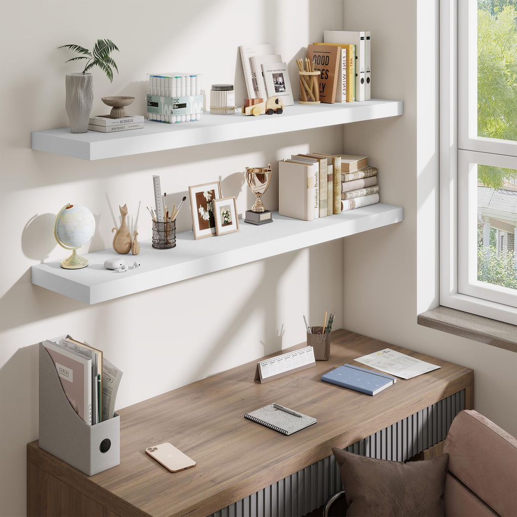 55 Inch Fireplace Mantel Shelf, 10 Inch Deep Shelves for Display & Wall Storage, Rustic Wood Wall Shelf, Extra Long