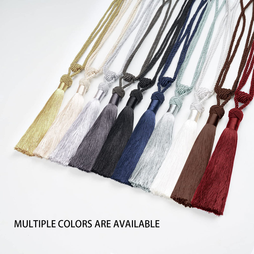 Long Tassel Curtain Tiebacks Handmade Braided Rope Knot Drape Tie Backs European Style Decorative Curtain - 2 Pack