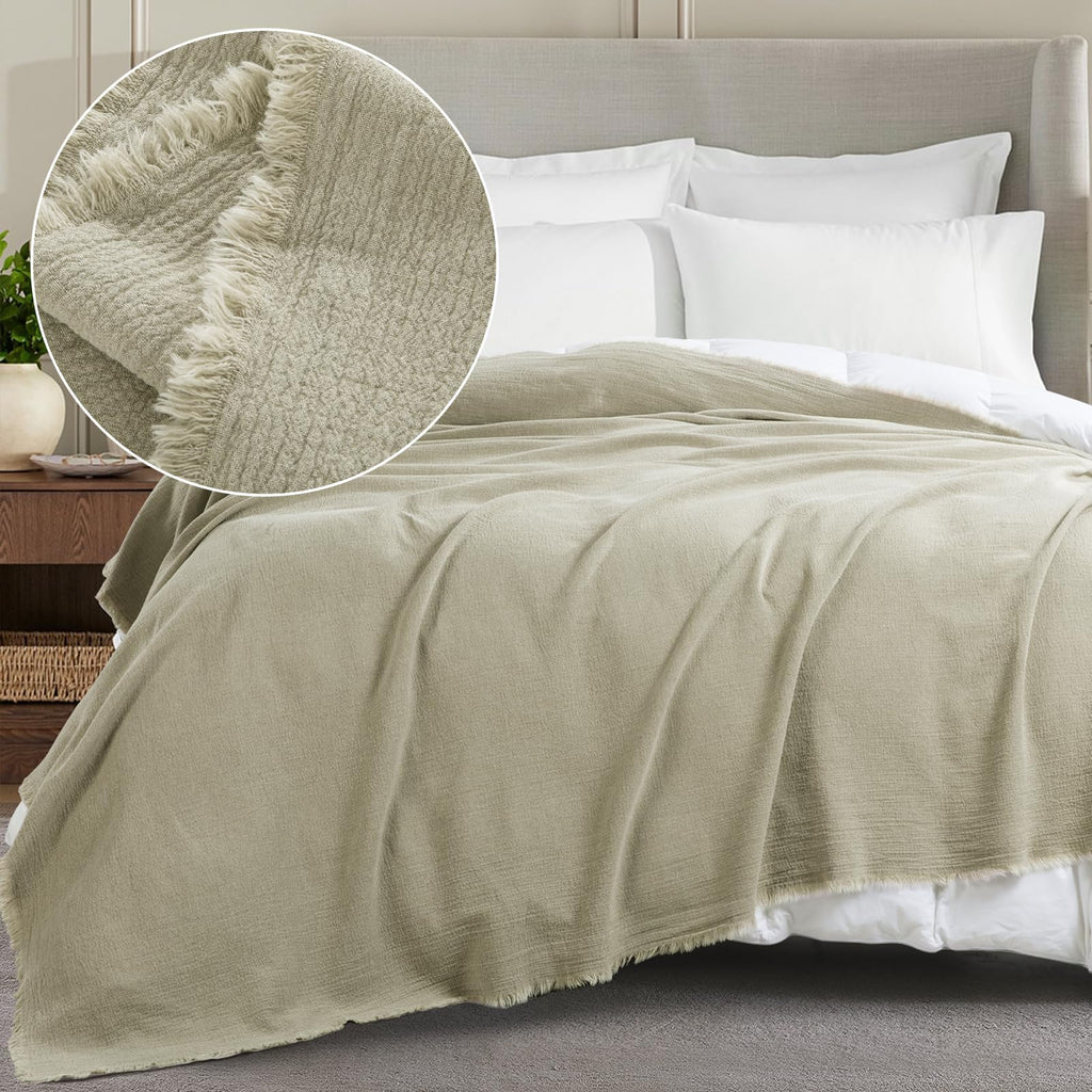 88"x92" Linen Queen Size Blanket-Soft Linen Reversible Throw Lightweight Blanket in Natural Color Bed Blanket (Flax