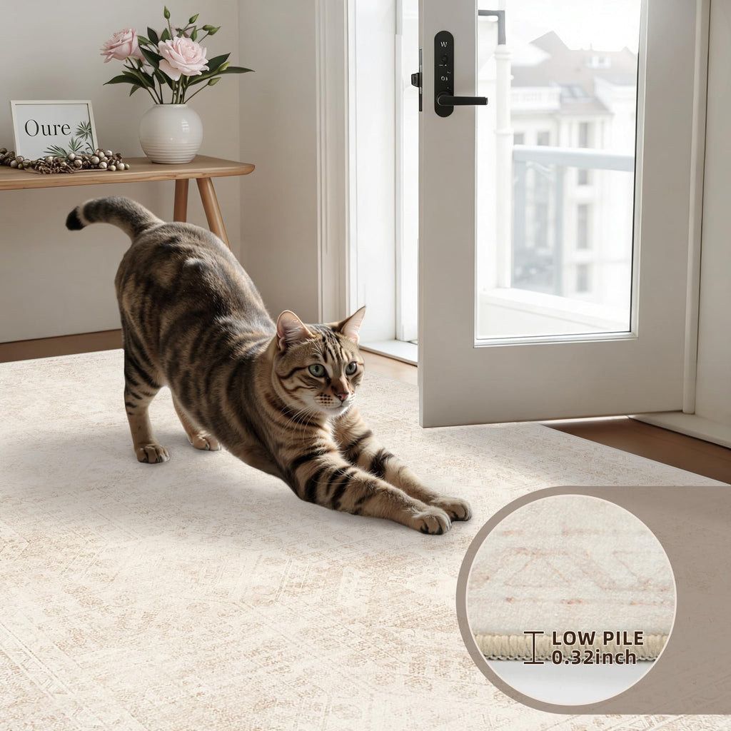 2x14 Hallway Washable Runner Rug: Neutral Kitchen Carpet Beige