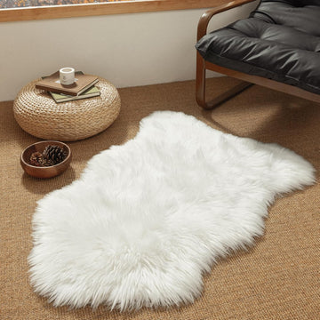 Ashler Faux Fur Rug, Fluffy White Small Sheepskin Rug, Ultra Soft 2x3 Ft Mat, Machine Washable Shag Mats, Nursery