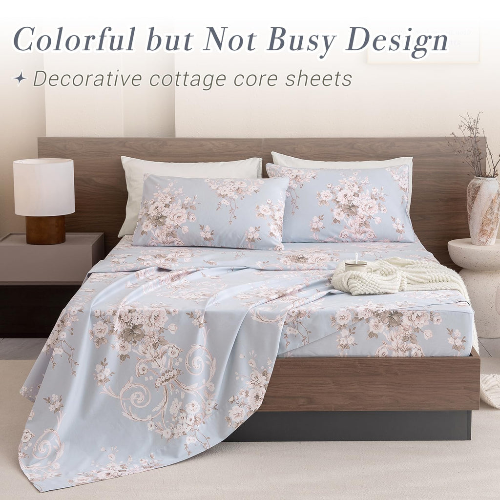 Shabby Floral Print King Size Bed Sheets Set Luxury Bedding Collections 100% Egyptian Cotton Deep Pocket Bedsheets
