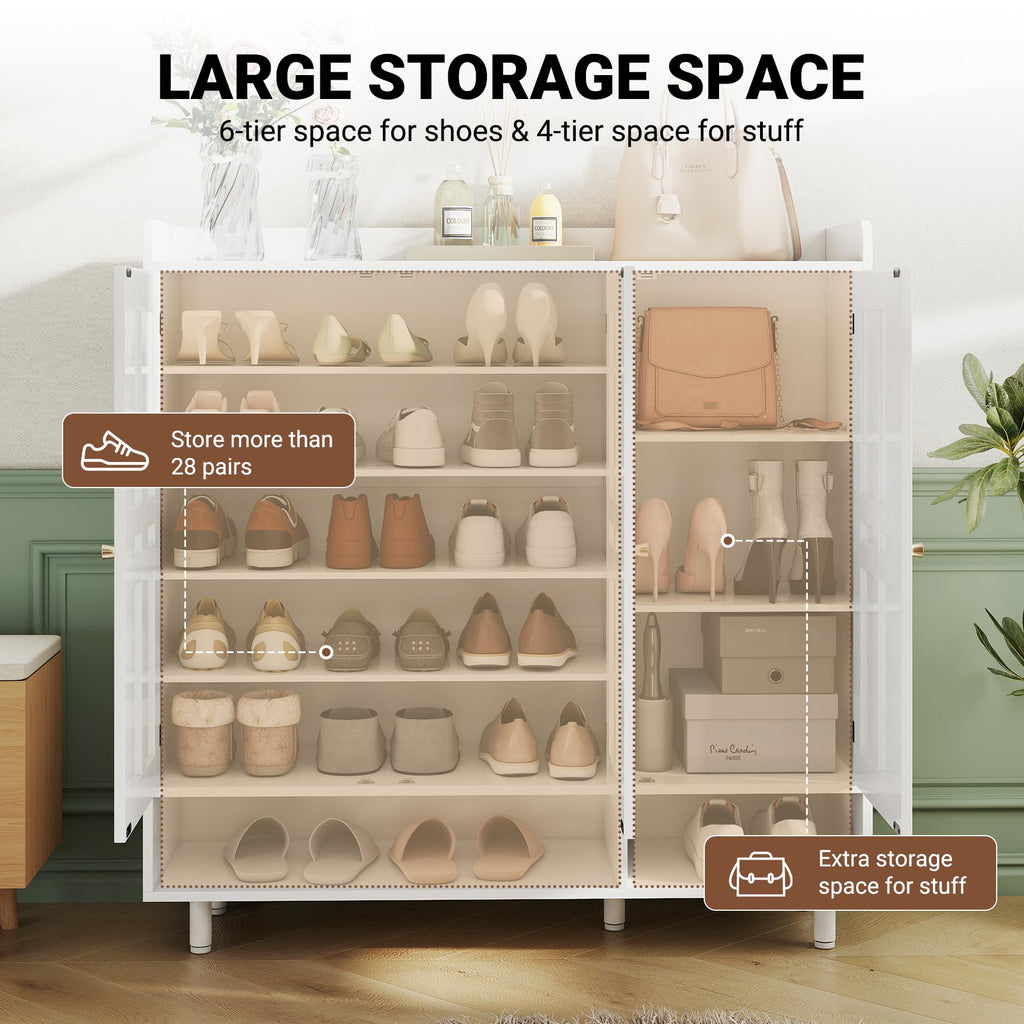 Shoe Cabinet with 3 Doors and Adjustable Shelves, Large Shoe Storage Cabinet for 24-30 Pairs, Modern Farmhouse Shoe