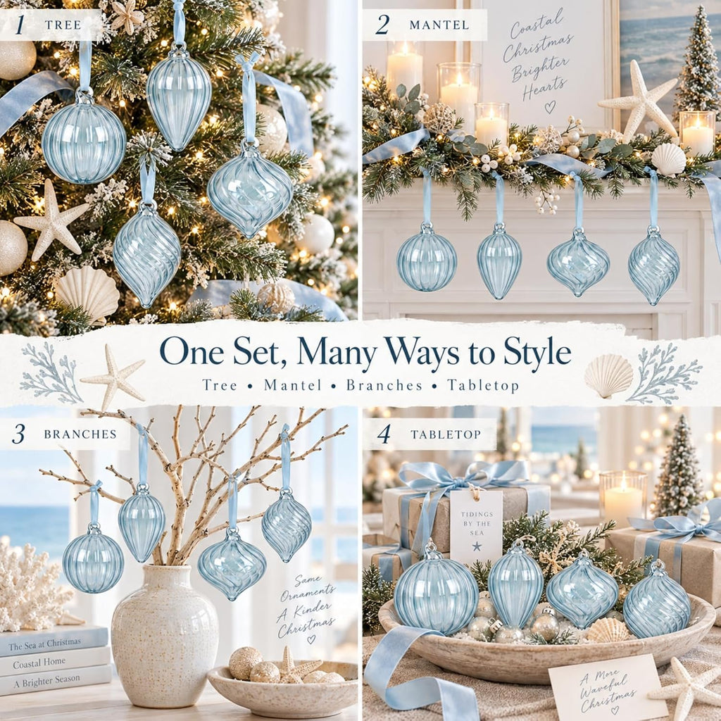 12 Pcs 3.15 Inch Large Glass Christmas Ball Ornament, Light Blue