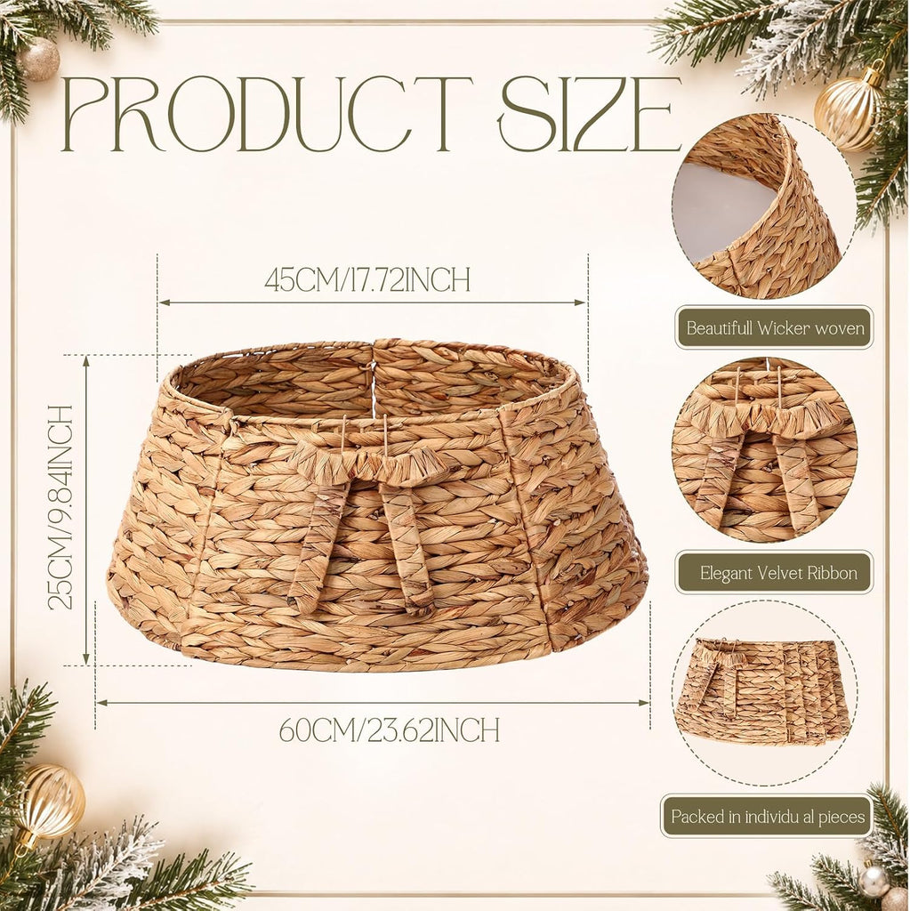 Natural Christmas Tree Collar with Bow 23.6 Inch Woven Farmhouse