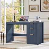 Office Desk 48" with 3 Drawers Storage File Cabinet Wood Fluted Desk for Computer Office Bedroom Home Furniture Blue