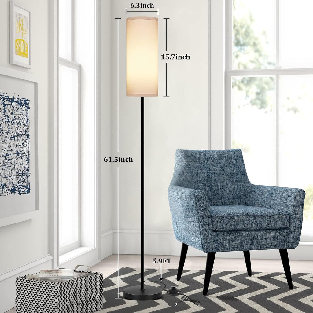Modern Standing Lamp with Lampshade, Minimalist Tall Lamp with Foot Switch for Living, Bedroom, Kids Room, Office